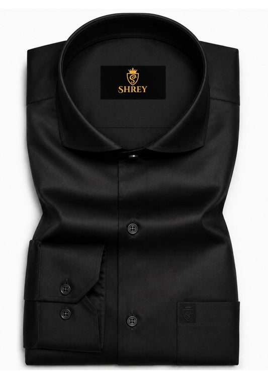 Premium Formal Shirt for Men | 100% Cotton Satin Full Sleeve Shirt | Luxury Office Wear | Party Wear Shirt |-Black