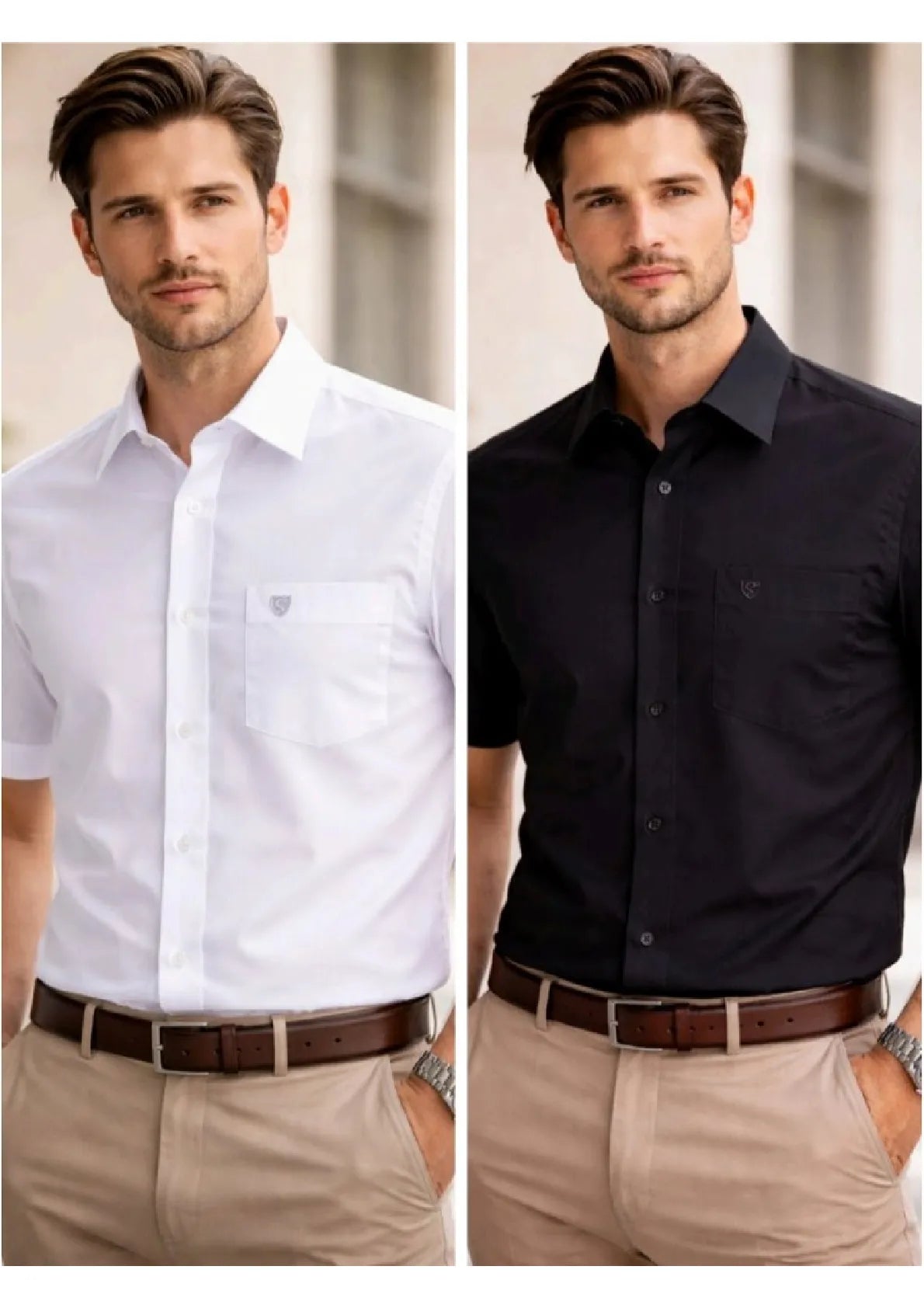 Men’s Solid Cotton Satin Half Sleeve Shirts Combo Pack of 2 – Casual & Office Wear White & Black (Single Pocket)