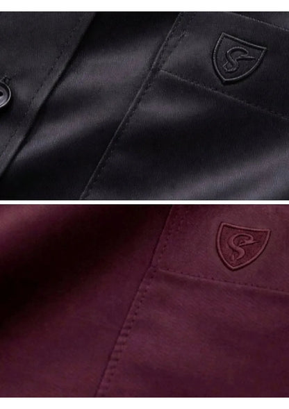 Men’s Solid Cotton Satin Half Sleeve Shirts Combo Pack of 2 – Casual & Office Wear Black & Wine (Single Pocket)