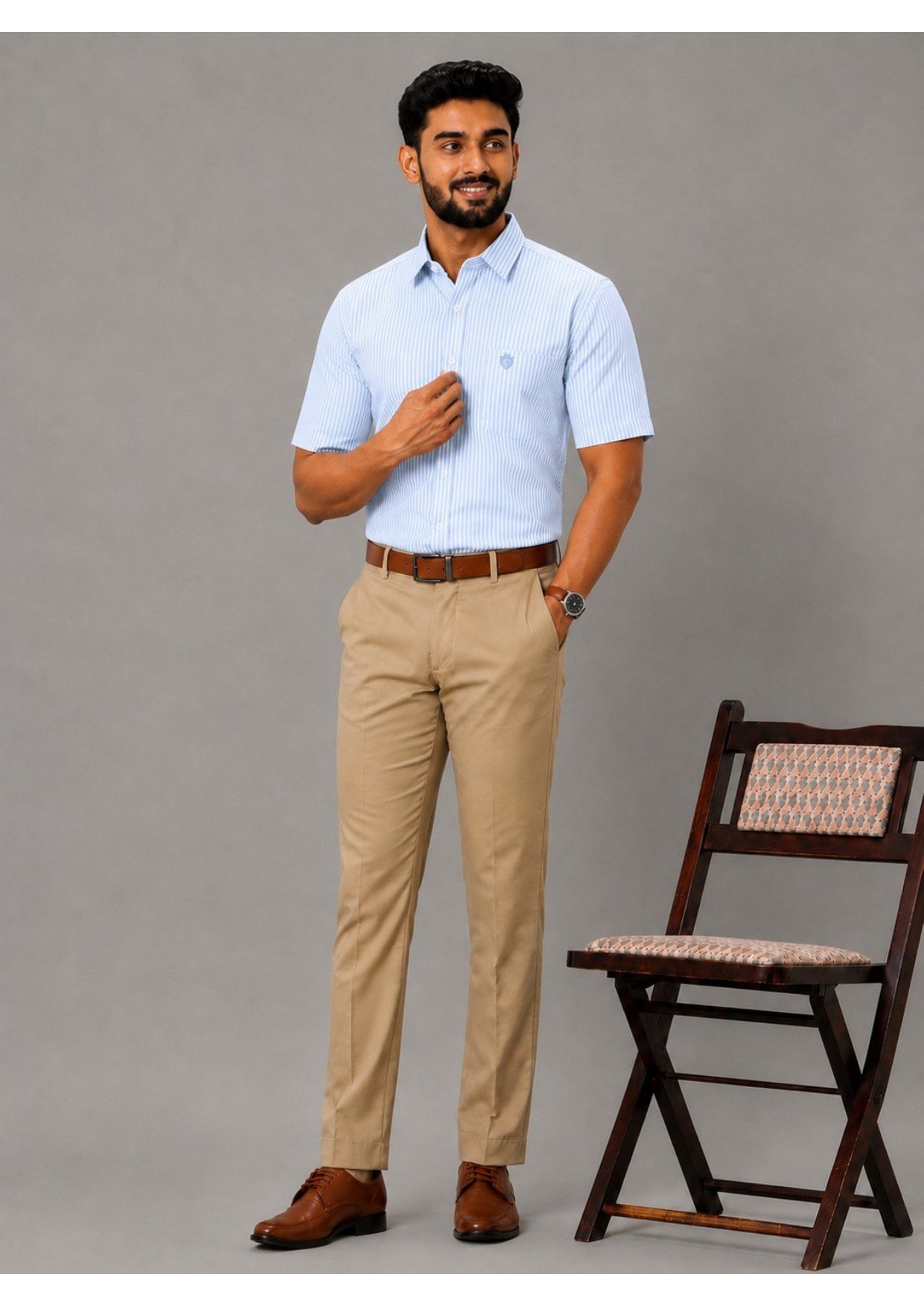 Men's Premium Cotton Striped Half Sleeve Formal Shirt – Regular Fit | Pocket Style | Soft & Breathable Fabric
