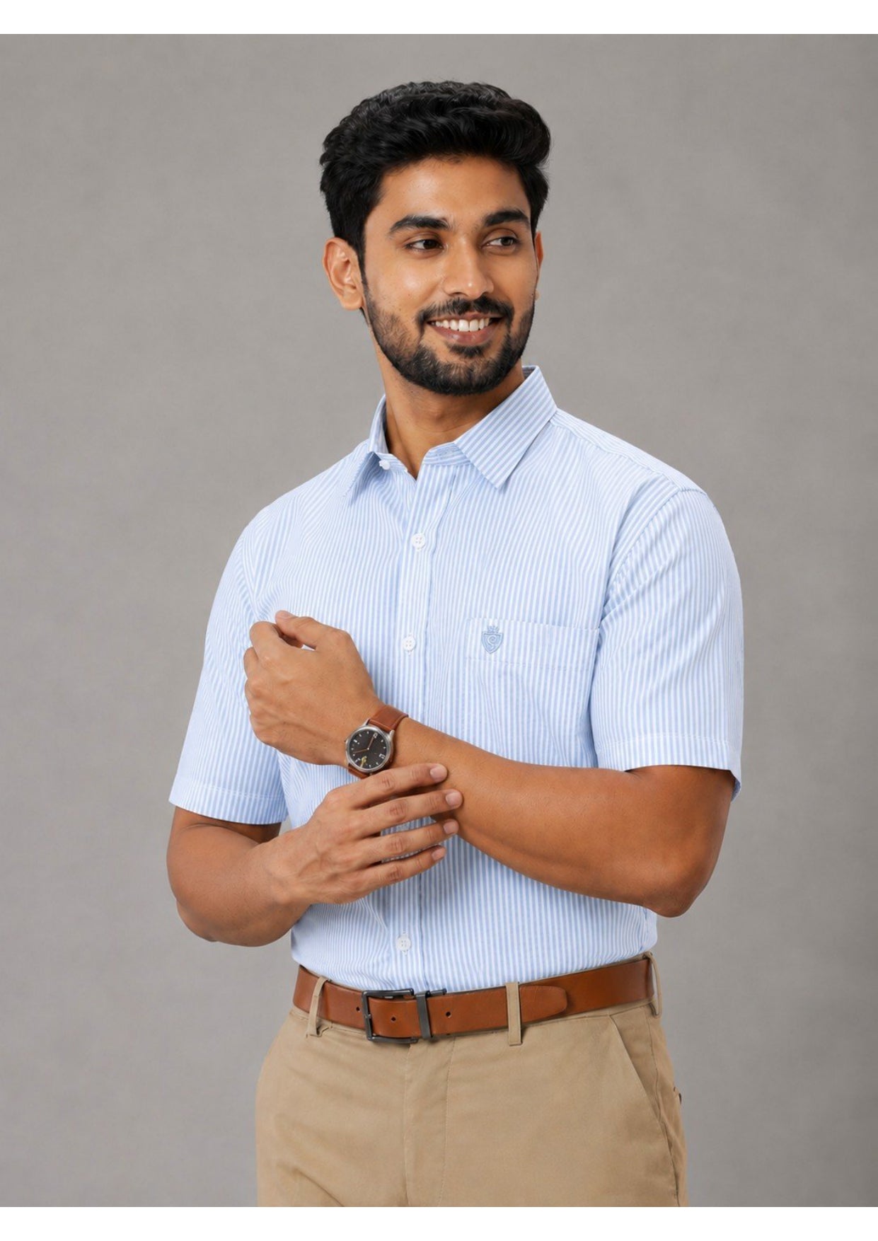 Men's Premium Cotton Striped Half Sleeve Formal Shirt – Regular Fit | Pocket Style | Soft & Breathable Fabric
