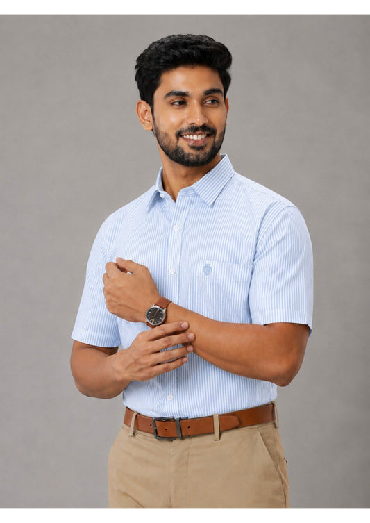 Men's Premium Cotton Striped Half Sleeve Formal Shirt – Regular Fit | Pocket Style | Soft & Breathable Fabric