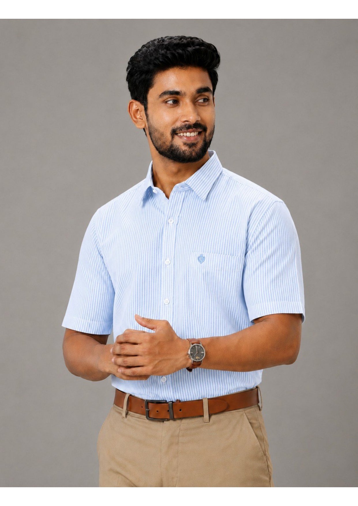 Men's Premium Cotton Striped Half Sleeve Formal Shirt – Regular Fit | Pocket Style | Soft & Breathable Fabric
