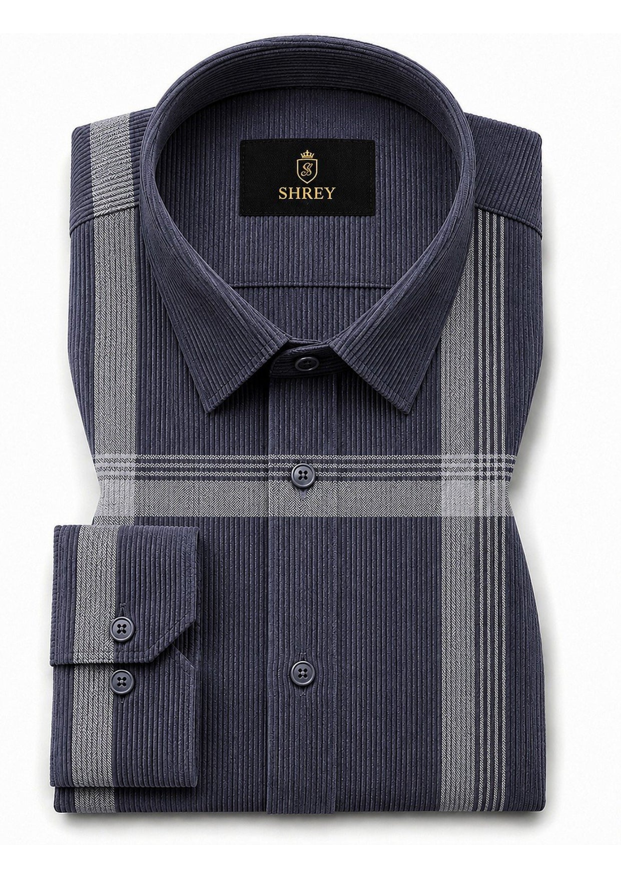 Premium Corduroy Check Shirt For Men – Modern Winter Collection-(Dark Blue)
