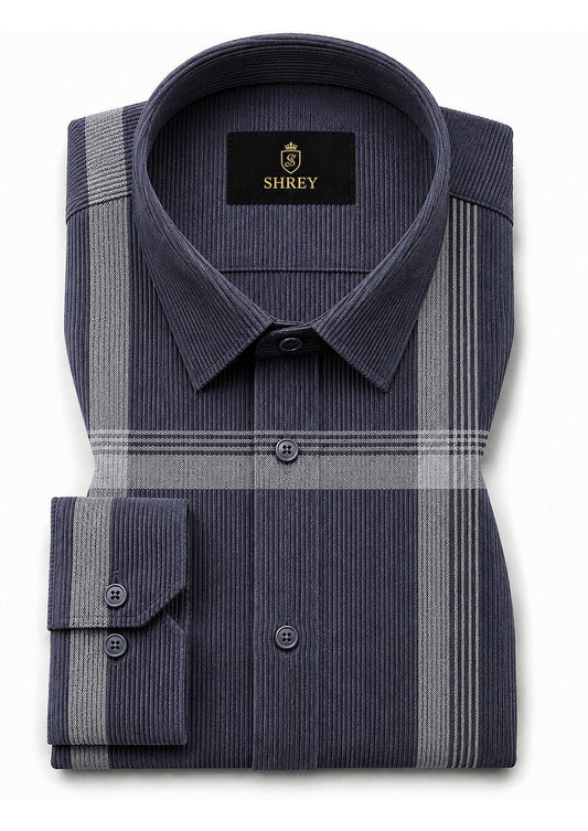 Premium Corduroy Check Shirt For Men – Modern Winter Collection-(Dark Blue)