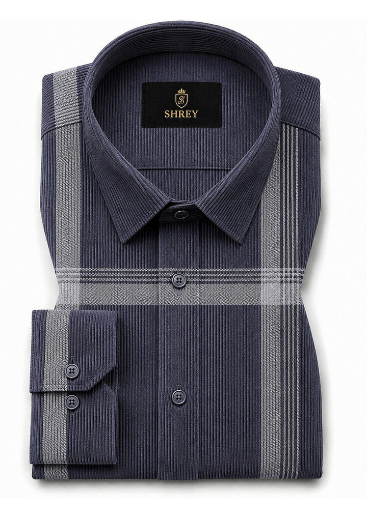 Premium Corduroy Check Shirt For Men – Modern Winter Collection-(Dark Blue)