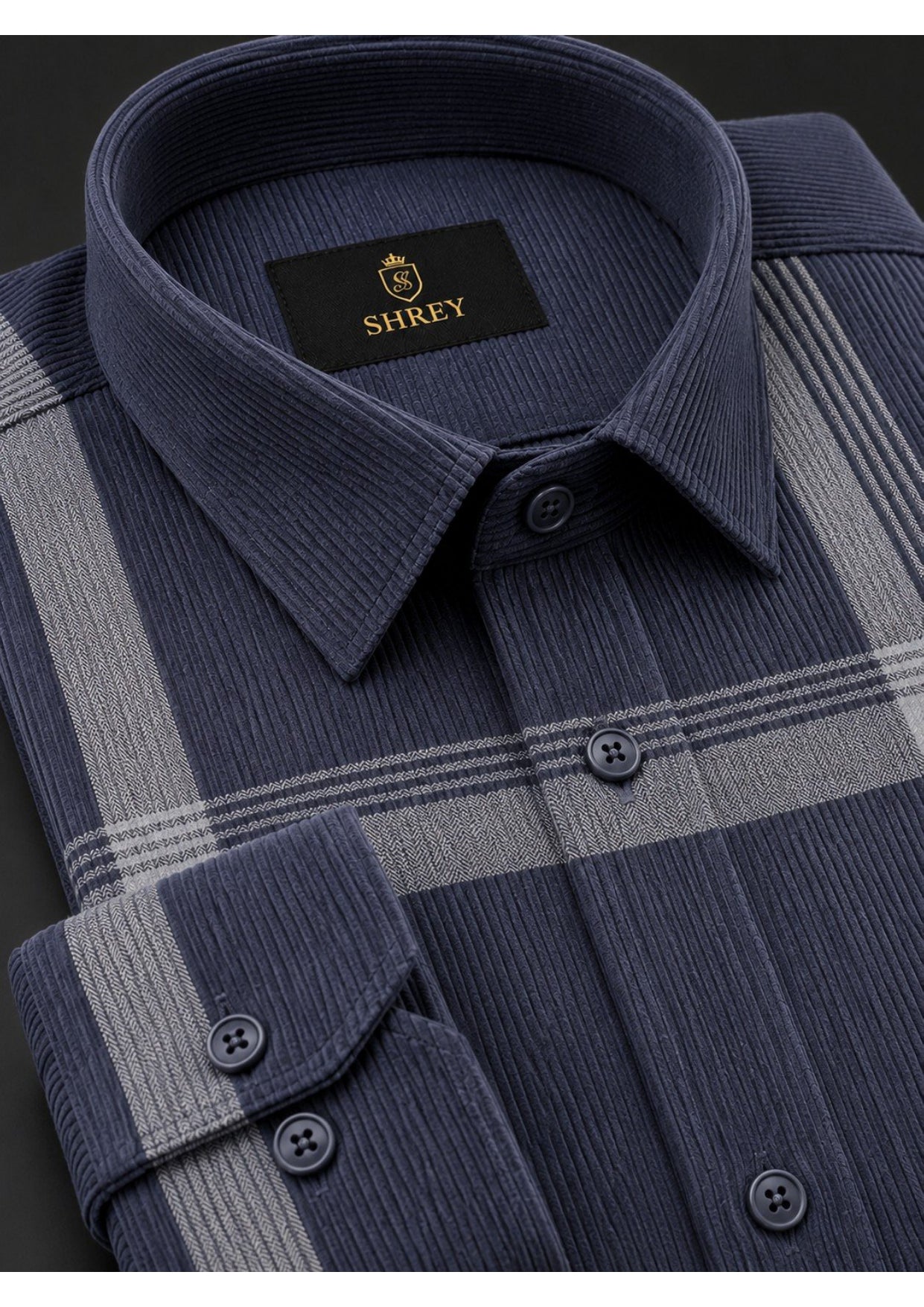 Premium Corduroy Check Shirt For Men – Modern Winter Collection-(Dark Blue)