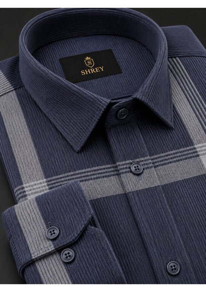 Premium Corduroy Check Shirt For Men – Modern Winter Collection-(Dark Blue)