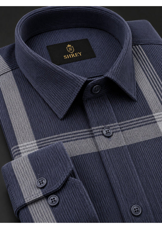 Premium Corduroy Check Shirt For Men – Modern Winter Collection-(Dark Blue)