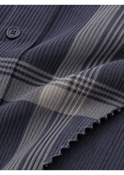 Premium Corduroy Check Shirt For Men – Modern Winter Collection-(Dark Blue)