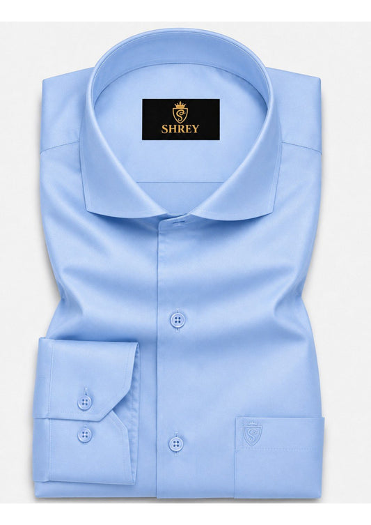 Premium Formal Shirt for Men | 100% Cotton Satin Full Sleeve Shirt | Luxury Office Wear | Party Wear Shirt |-Sky Blue
