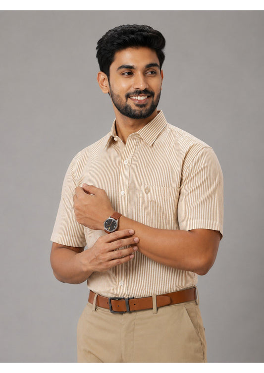 Men's Premium Cotton Striped Half Sleeve Formal Shirt – Regular Fit | Pocket Style | Soft & Breathable Fabric