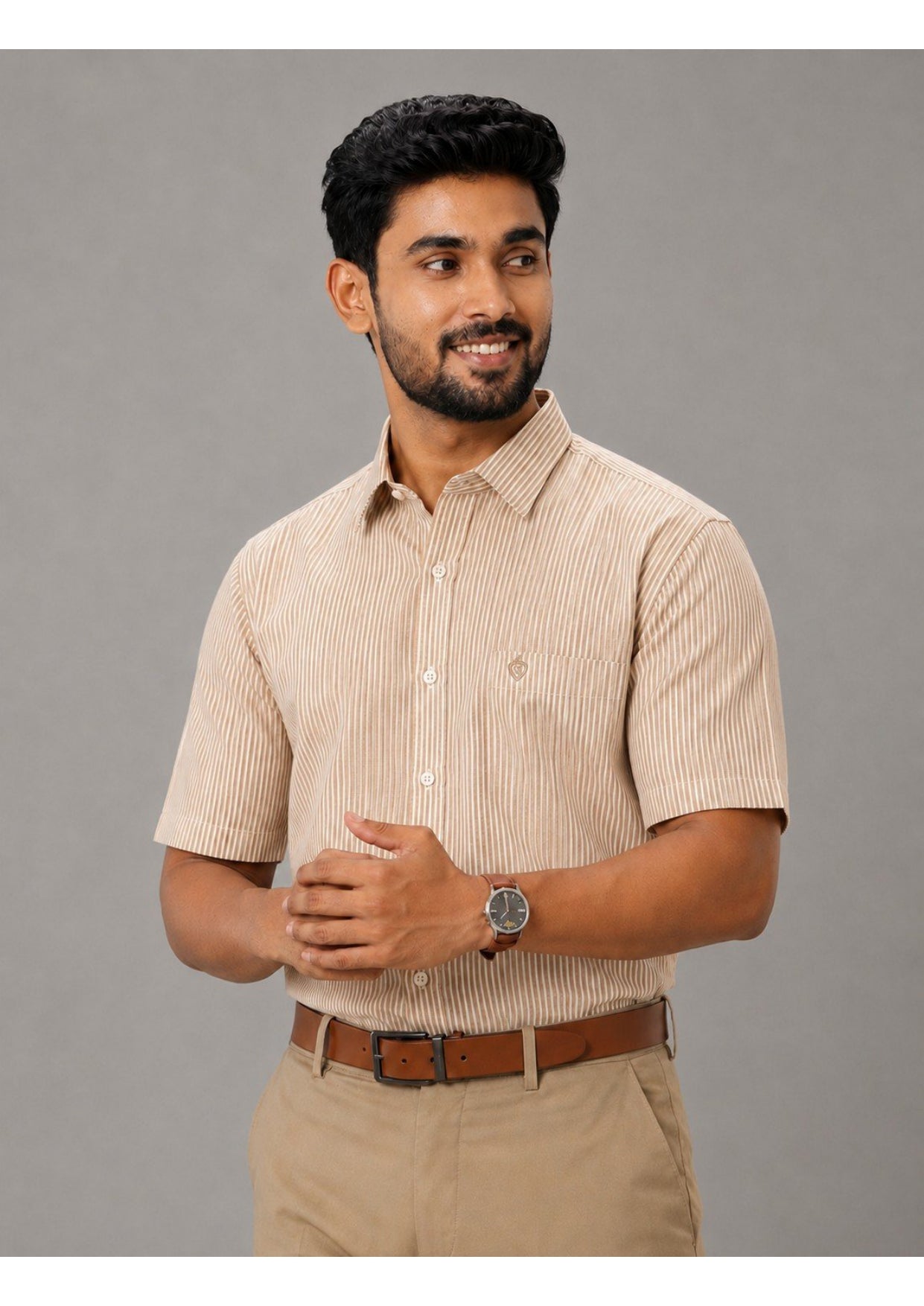 Men's Premium Cotton Striped Half Sleeve Formal Shirt – Regular Fit | Pocket Style | Soft & Breathable Fabric