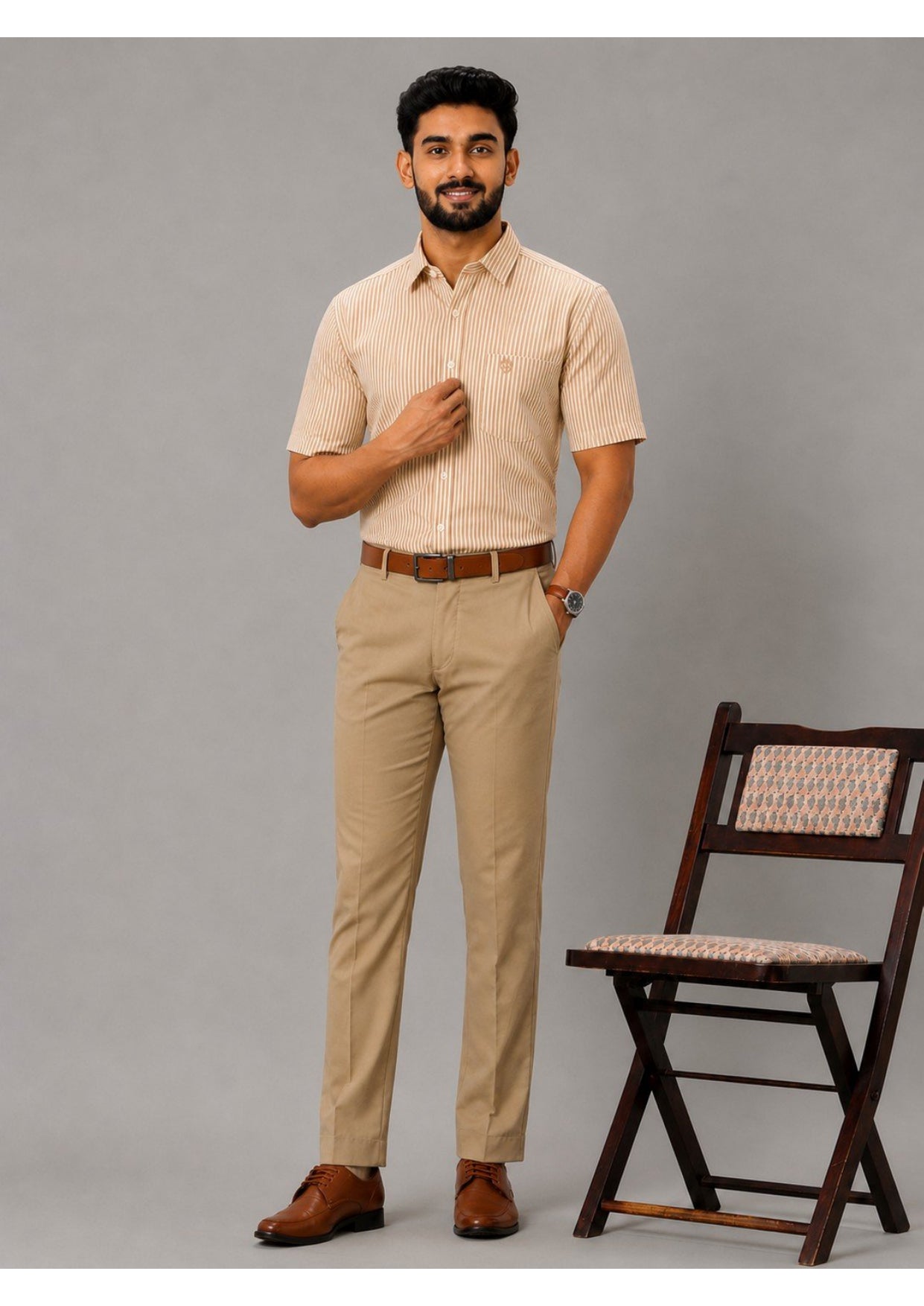 Men's Premium Cotton Striped Half Sleeve Formal Shirt – Regular Fit | Pocket Style | Soft & Breathable Fabric