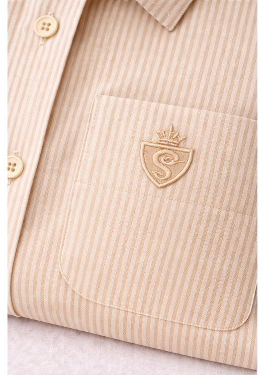 MEN'S PREMIUM COTTON FORMAL STRIPE SHIRT (SINGLE POCKET)-BEIGE