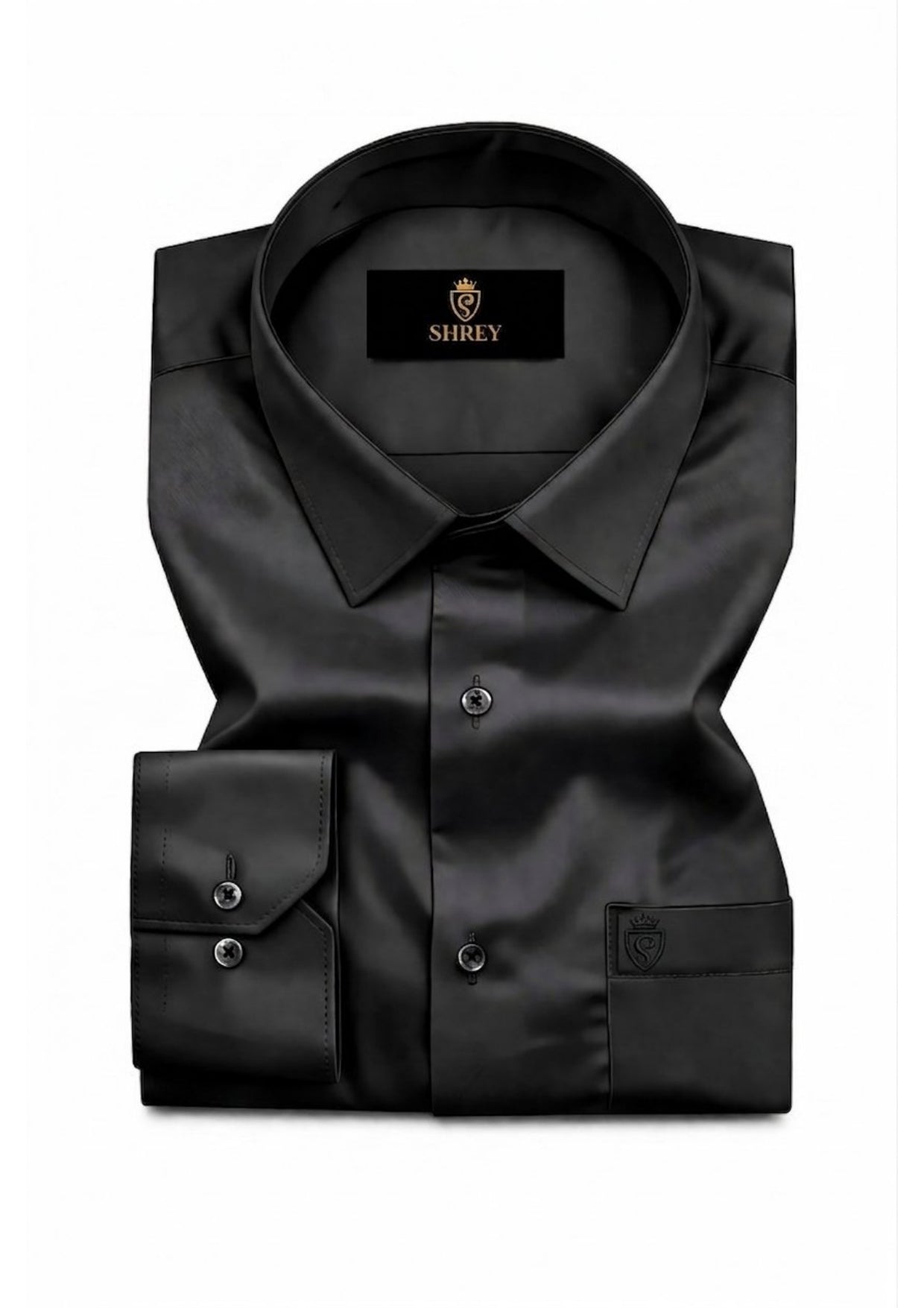 PREMIUM COTTON SATIN FORMAL SHIRT FOR MEN (Single Pocket)-BLACK