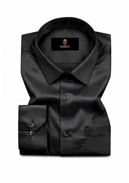 PREMIUM COTTON SATIN FORMAL SHIRT FOR MEN (Single Pocket)-BLACK