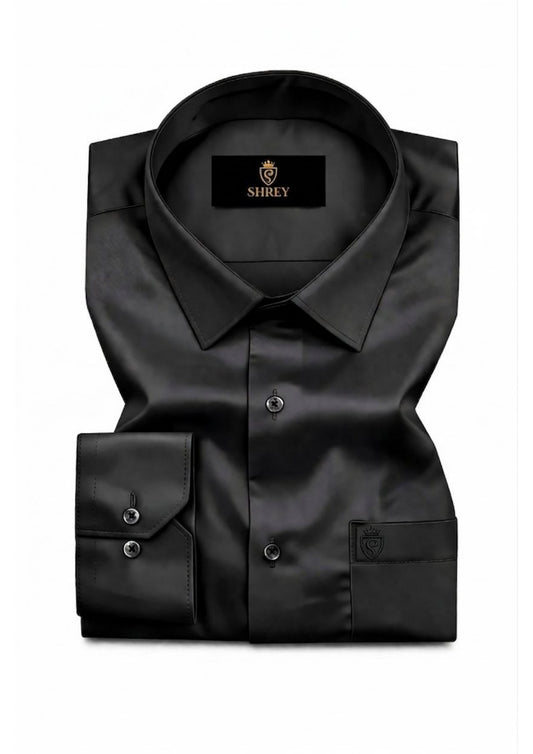 PREMIUM COTTON SATIN FORMAL SHIRT FOR MEN (Single Pocket)-BLACK