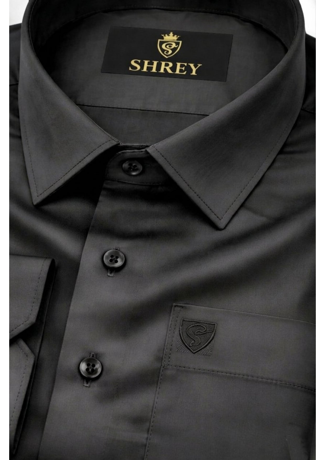 PREMIUM COTTON SATIN FORMAL SHIRT FOR MEN (Single Pocket)-BLACK