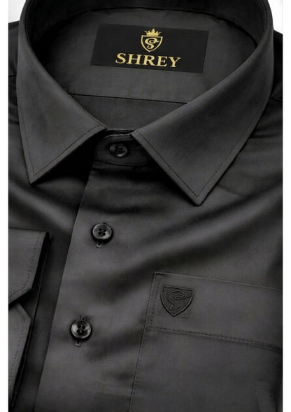 PREMIUM COTTON SATIN FORMAL SHIRT FOR MEN (Single Pocket)-BLACK