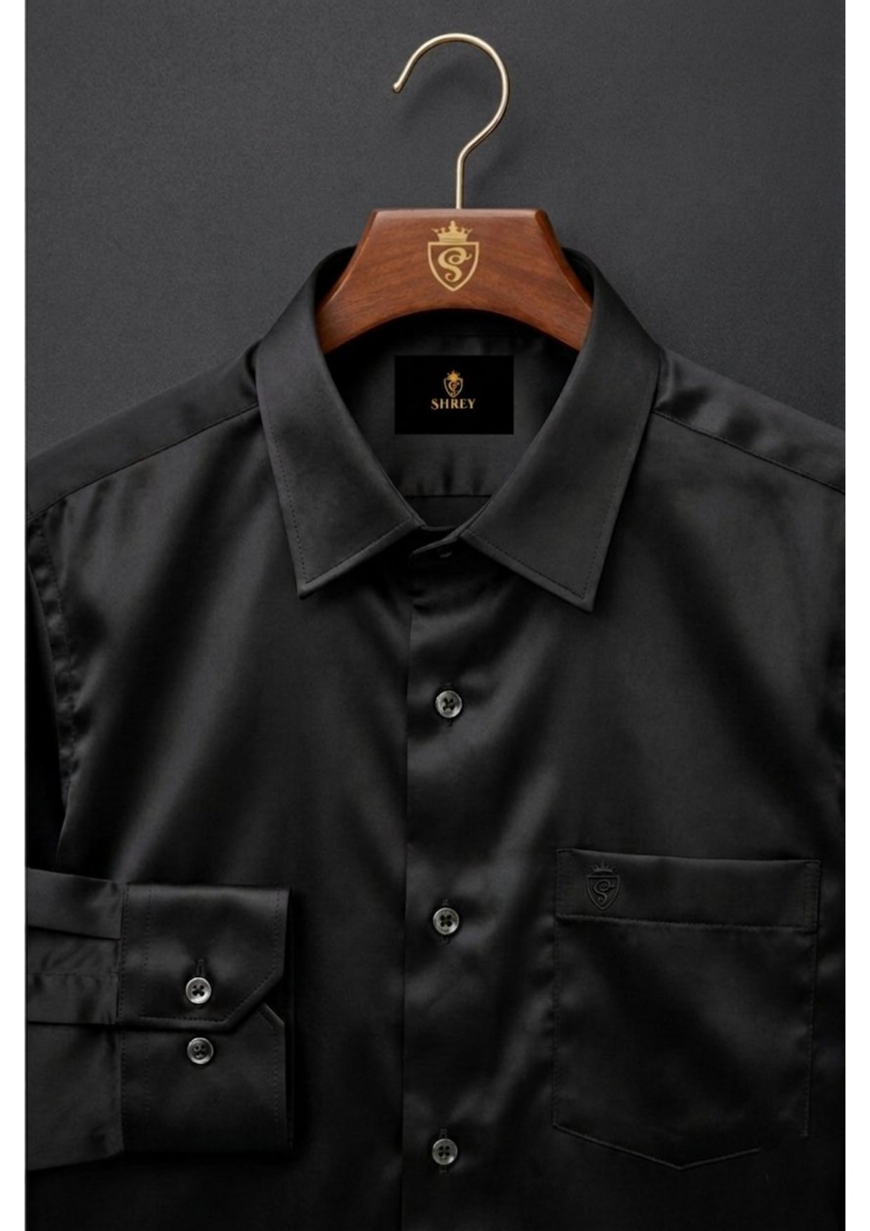 PREMIUM COTTON SATIN FORMAL SHIRT FOR MEN (Single Pocket)-BLACK