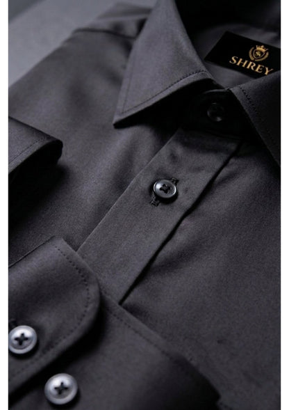Men's Formal Regular Fit Cotton Full Sleeve Shirt- BLACK