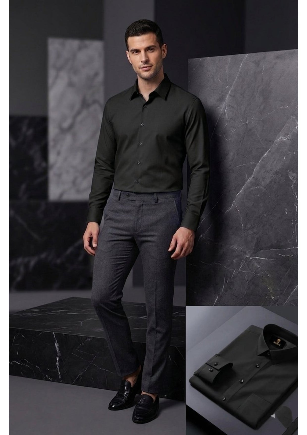 Men's Formal Regular Fit Cotton Full Sleeve Shirt- BLACK