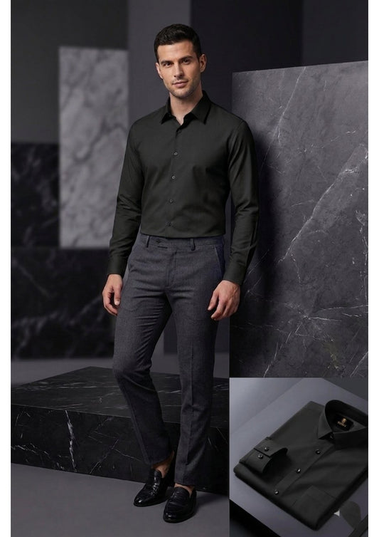 Men's Formal Regular Fit Cotton Full Sleeve Shirt- BLACK