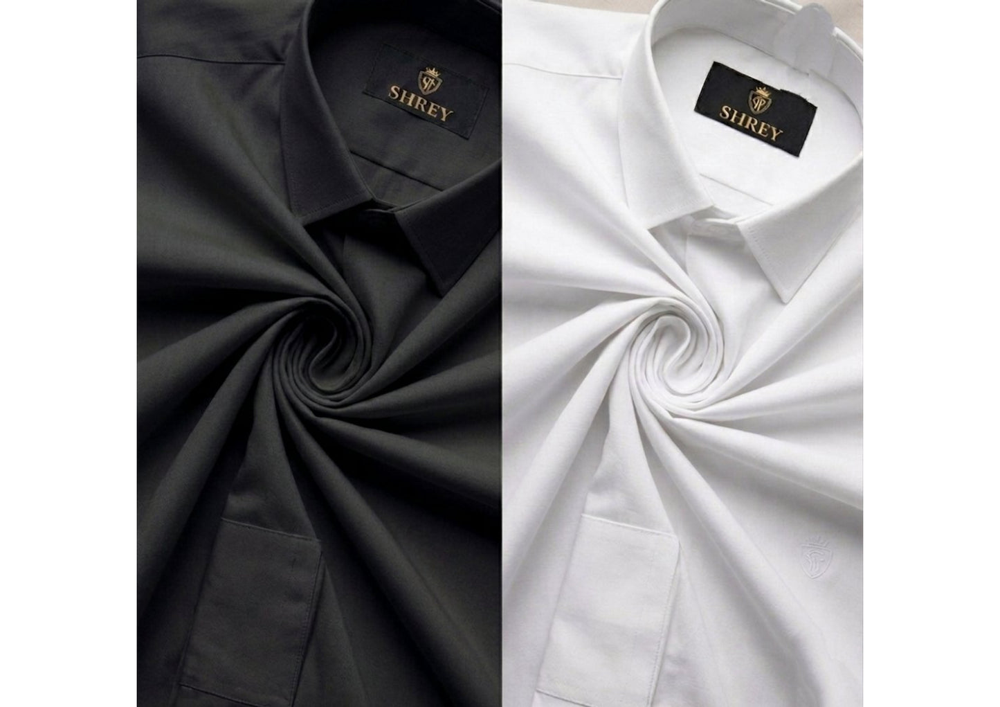 COMBO OF 2 PREMIUM COTTON FORMAL SHIRT, BLACK & WHITE (SINGLE POCKET)