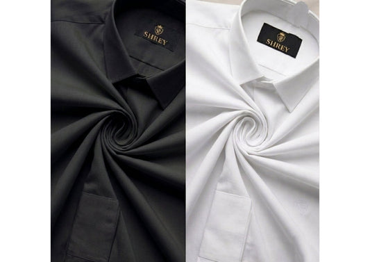 COMBO OF 2 PREMIUM COTTON FORMAL SHIRT, BLACK & WHITE (SINGLE POCKET)