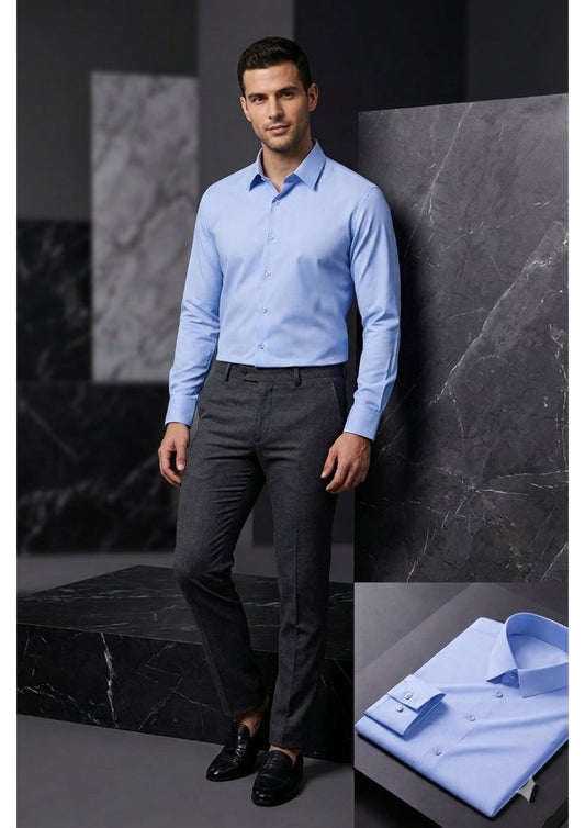 Men's Formal Regular Fit Cotton Full Sleeve Shirt- SKY