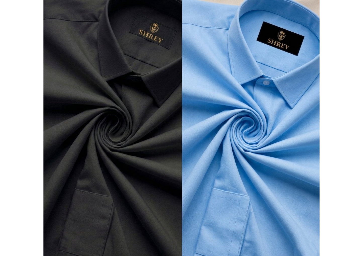 COMBO OF 2 PREMIUM COTTON FORMAL SHIRT, BLACK & SKY BLUE (SINGLE POCKET)