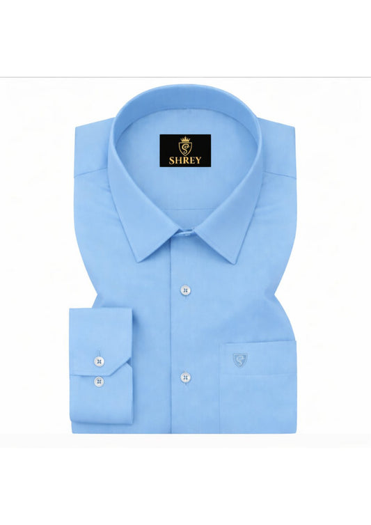 PREMIUM COTTON SATIN FORMAL SHIRT FOR MEN (SINGLE POCKET) - SKY BLUE