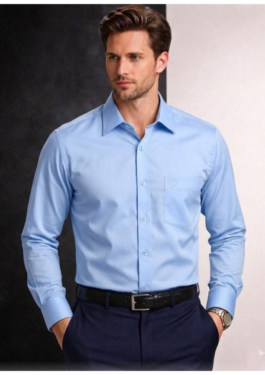 PREMIUM COTTON SATIN FORMAL SHIRT FOR MEN (SINGLE POCKET) - SKY BLUE