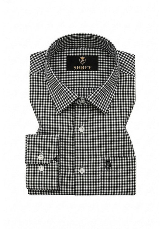 Men's Premium Oxford Check Shirt | Full Sleeve Smart Casual Shirt-Black