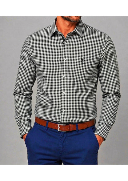 Men's Premium Oxford Check Shirt | Full Sleeve Smart Casual Shirt-Black