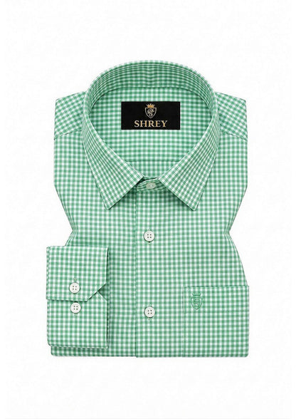 Men's Premium Oxford Check Shirt | Full Sleeve Smart Casual Shirt-Light Green