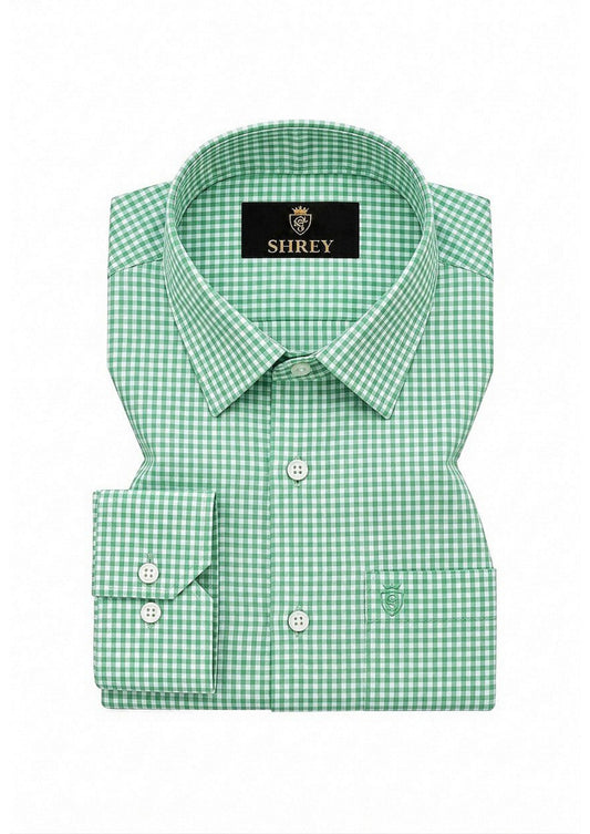 Men's Premium Oxford Check Shirt | Full Sleeve Smart Casual Shirt-Light Green
