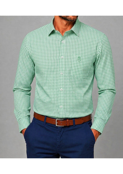 Men's Premium Oxford Check Shirt | Full Sleeve Smart Casual Shirt-Light Green