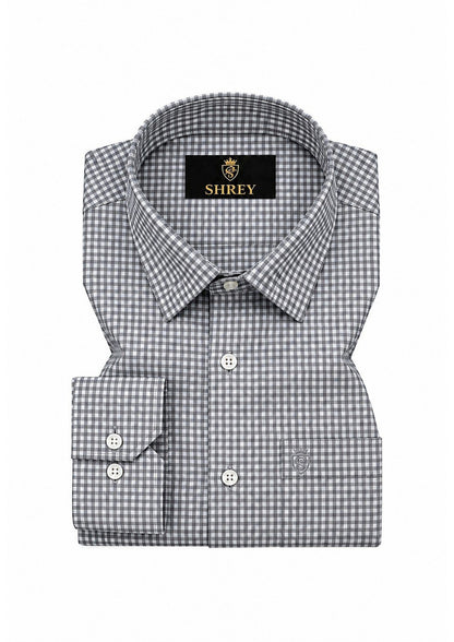 Men's Premium Oxford Check Shirt | Full Sleeve Smart Casual Shirt-Light Grey