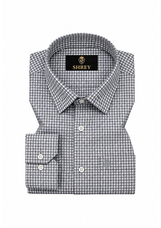 Men's Premium Oxford Check Shirt | Full Sleeve Smart Casual Shirt-Light Grey