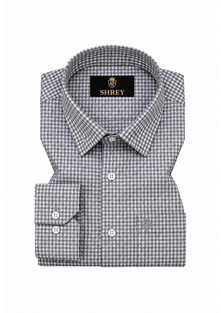 Men's Premium Oxford Check Shirt | Full Sleeve Smart Casual Shirt-Light Grey