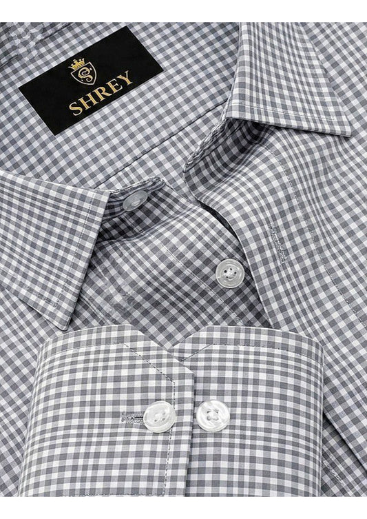 Men's Premium Oxford Check Shirt | Full Sleeve Smart Casual Shirt-Light Grey