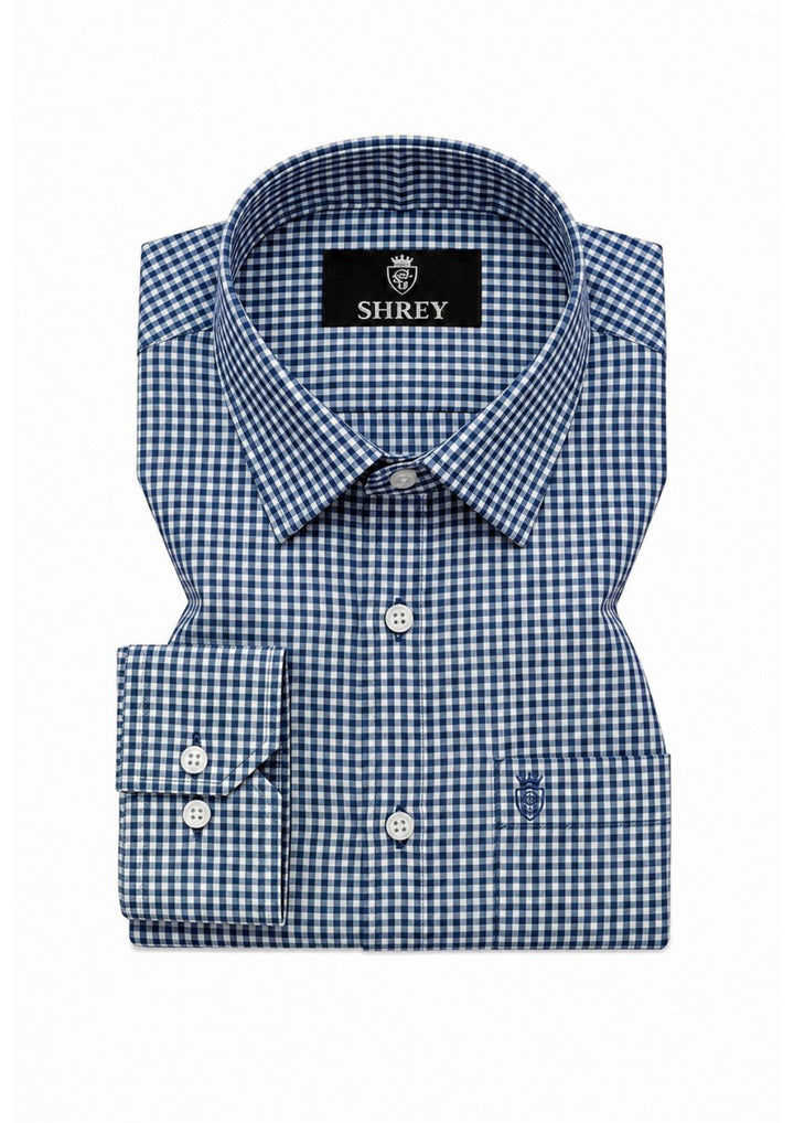 Men's Premium Oxford Check Shirt | Full Sleeve Smart Casual Shirt-Navy Blue