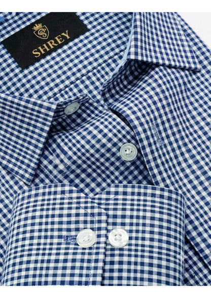 Men's Premium Oxford Check Shirt | Full Sleeve Smart Casual Shirt-Navy Blue