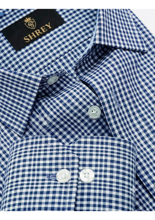 Men's Premium Oxford Check Shirt | Full Sleeve Smart Casual Shirt-Navy Blue