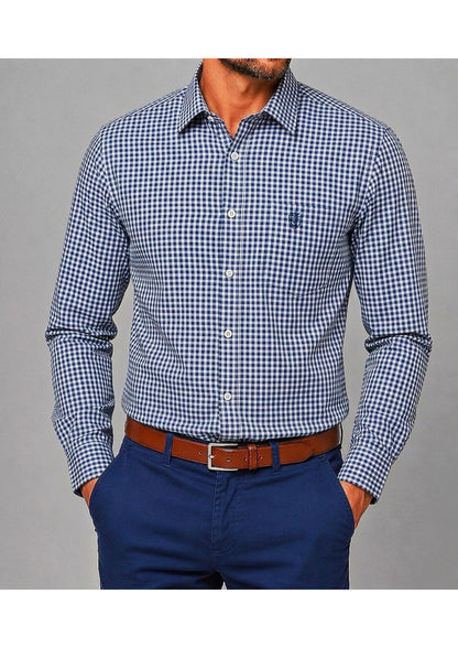 Men's Premium Oxford Check Shirt | Full Sleeve Smart Casual Shirt-Navy Blue