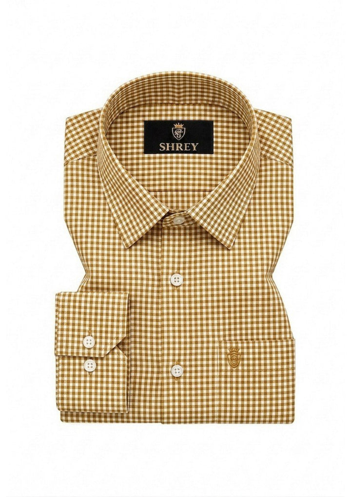 Men's Premium Oxford Check Shirt | Full Sleeve Smart Casual Shirt-Yello