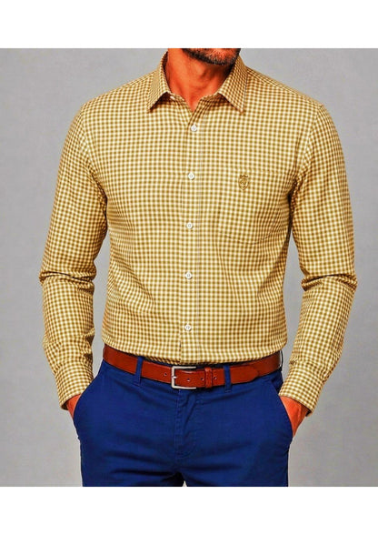 Men's Premium Oxford Check Shirt | Full Sleeve Smart Casual Shirt-Yello