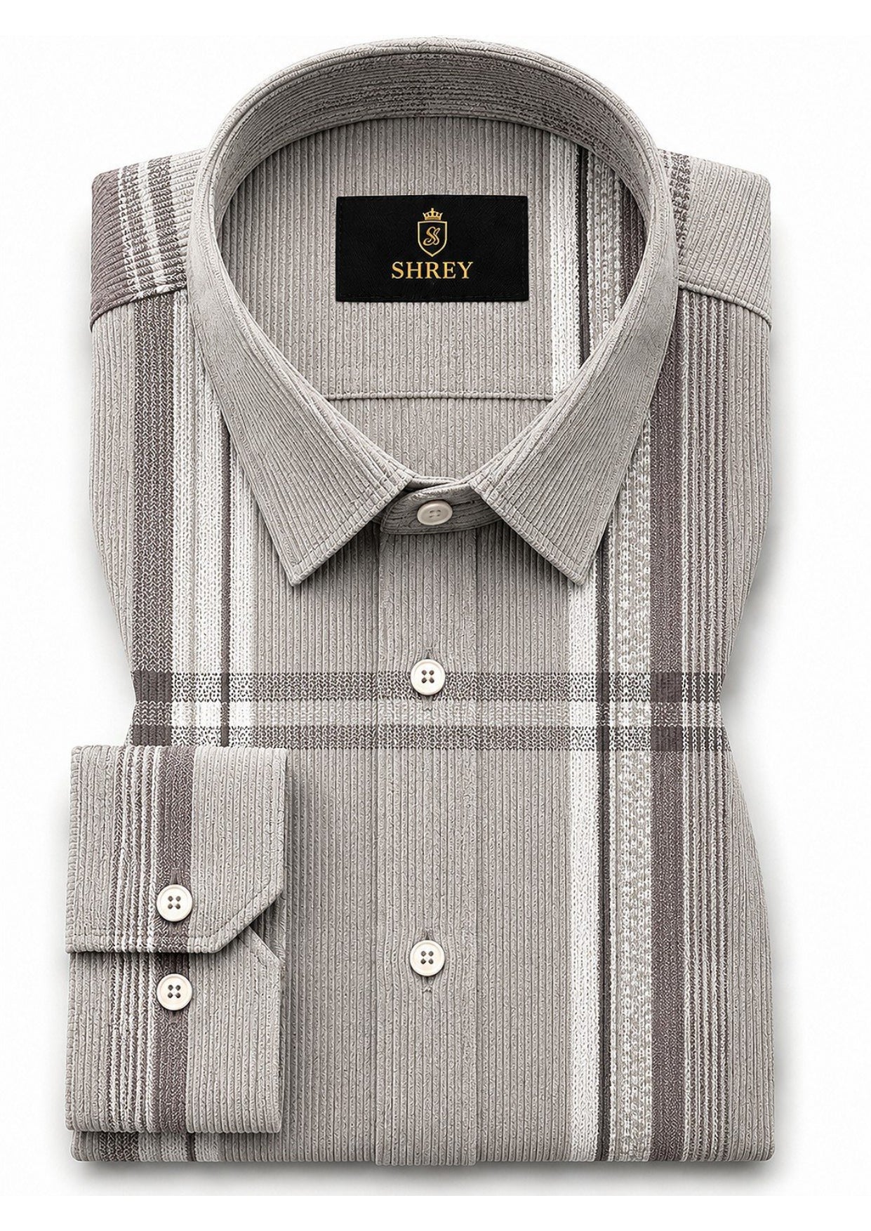 Premium Corduroy Check Shirt For Men – Modern Winter Collection-(Cream)